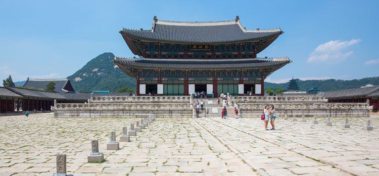 Gyeongbokgung with a large roof