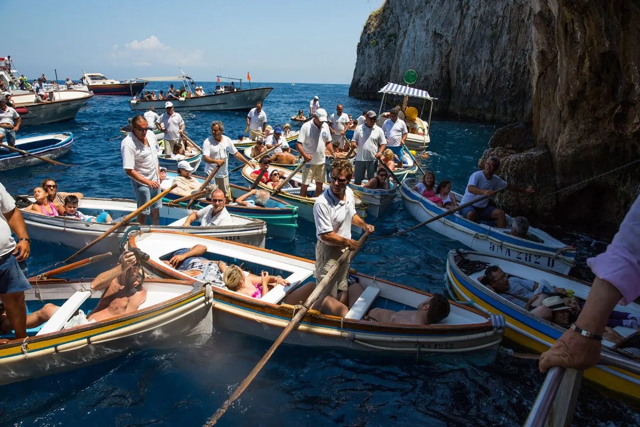 Rowboats waiting to enter the Blue Grotto