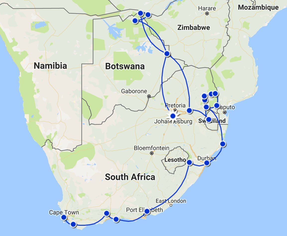 Southern Africa Itinerary Map
