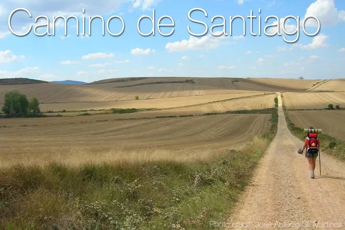 A trekker on the Camino de Santiago in Galicia, Spain.