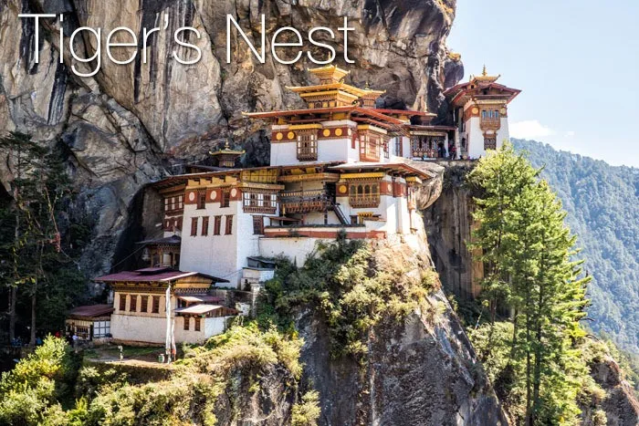 A panoramic view of the Tiger's Nest in Bhutan.