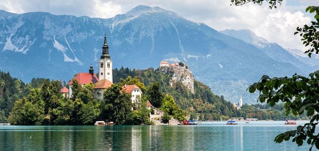 Lake Bled on a hill next to a body of water