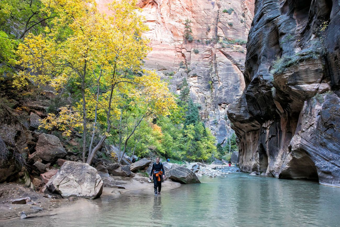 Tim hiking the Narrows in Zion National Park, Utah, USA