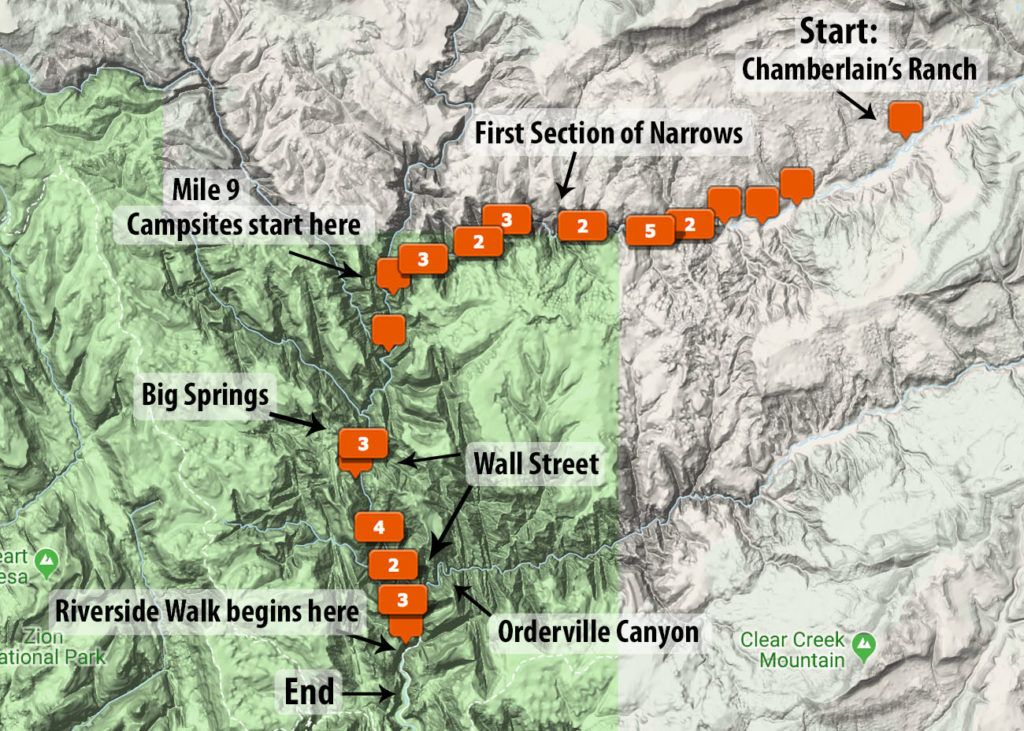 Zion Narrows Map - Earth Trekkers