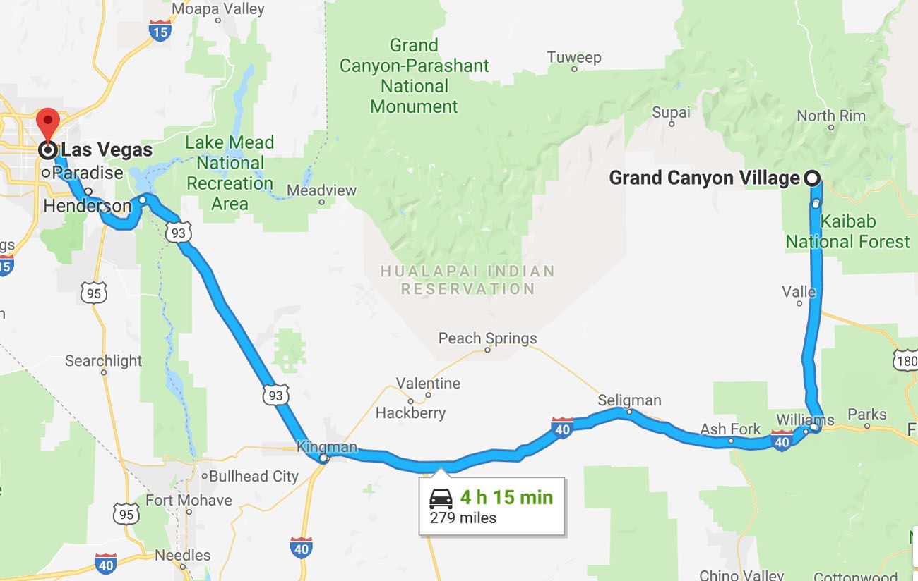 las vegas to grand canyon road trip map