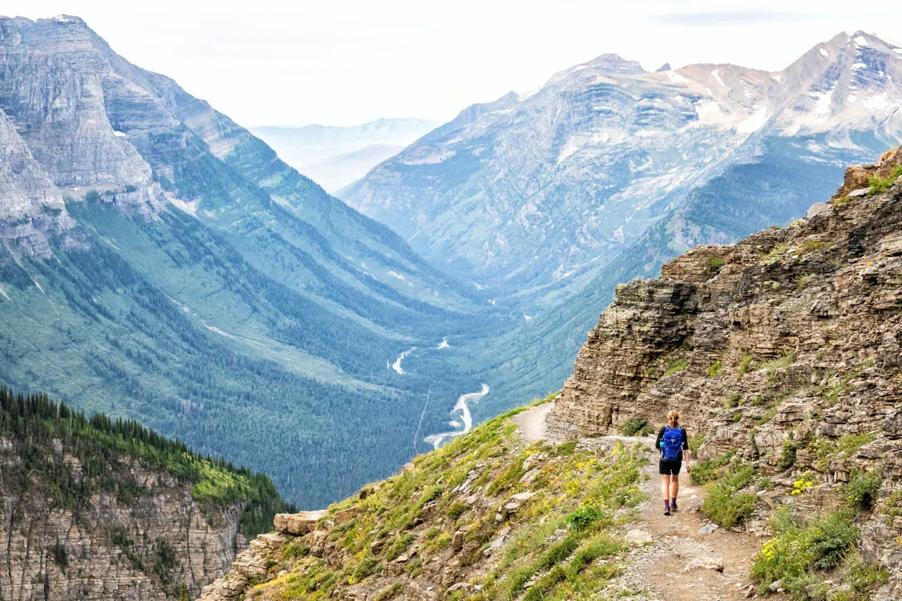 Kara hiking the Highline Trail in Glacier National Park