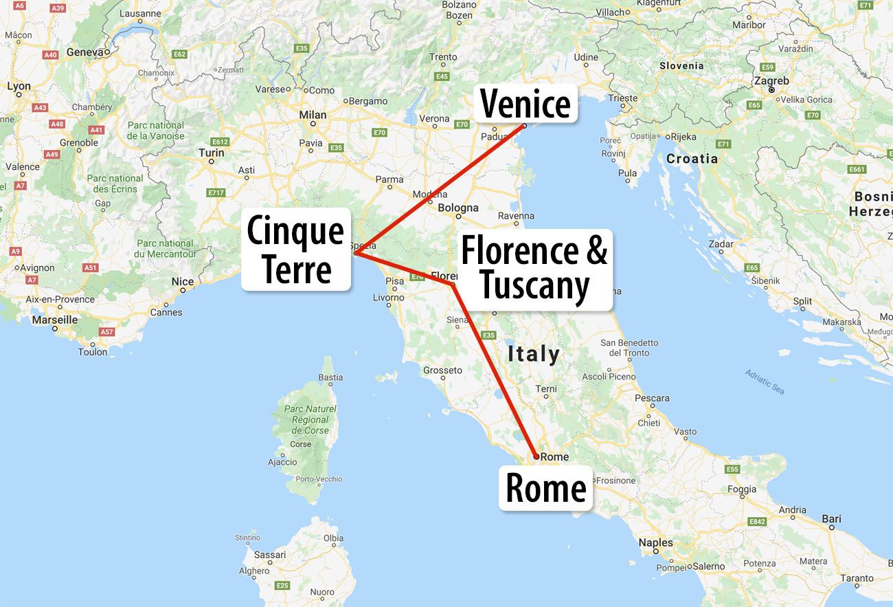 10 days in Italy map