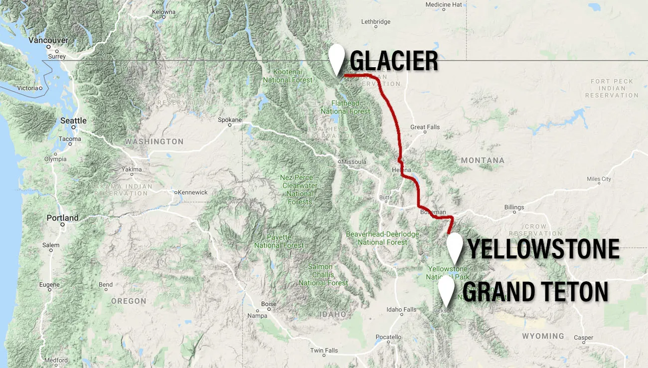 Road Trip Map Grand Teton Yellowstone and Glacier