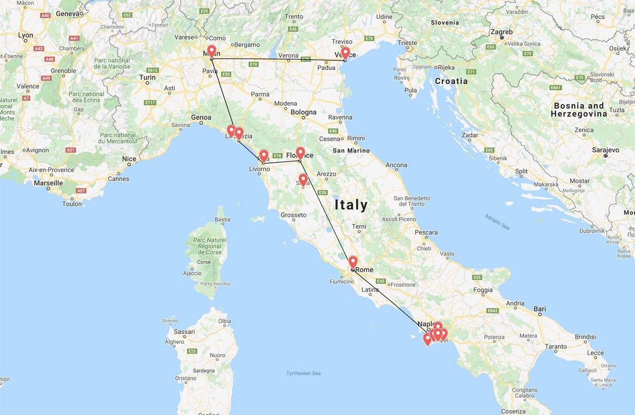 Two Weeks in Italy Itinerary Map