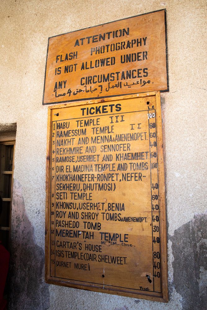 West Bank of Luxor Price List