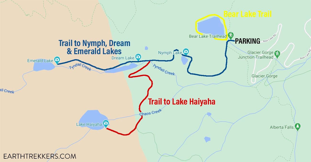 Lake To Lake Trail Map Nymph, Dream & Emerald Lake Hike (+ How To Add On Bear Lake & Lake Haiyaha)  – United States – Earth Trekkers