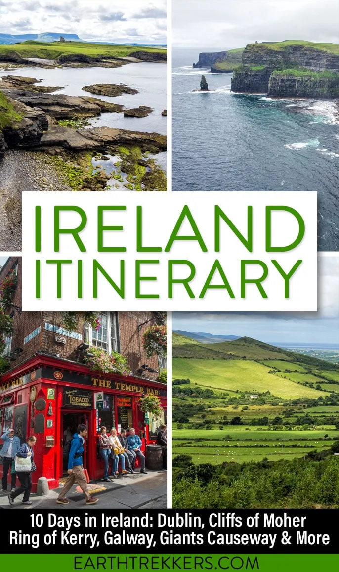 Ireland Itinerary: 10 day road trip in Ireland, visiting Dublin, Ring of Kerry, Skellig Michael, Cliffs of Moher, and more.