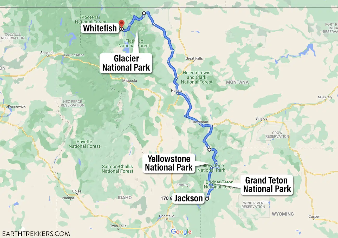 Grand Teton Yellowstone Road Trip Map