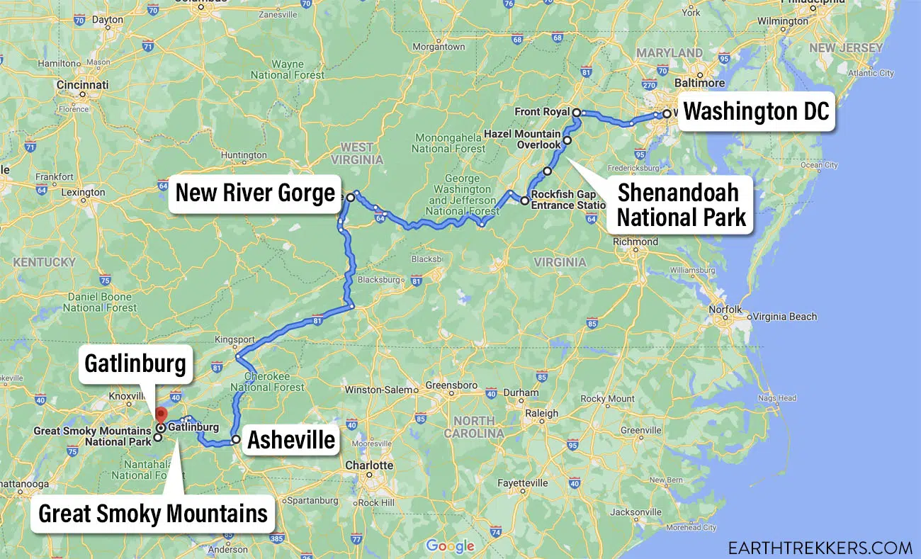 USA Road Trip Map Shenandoah