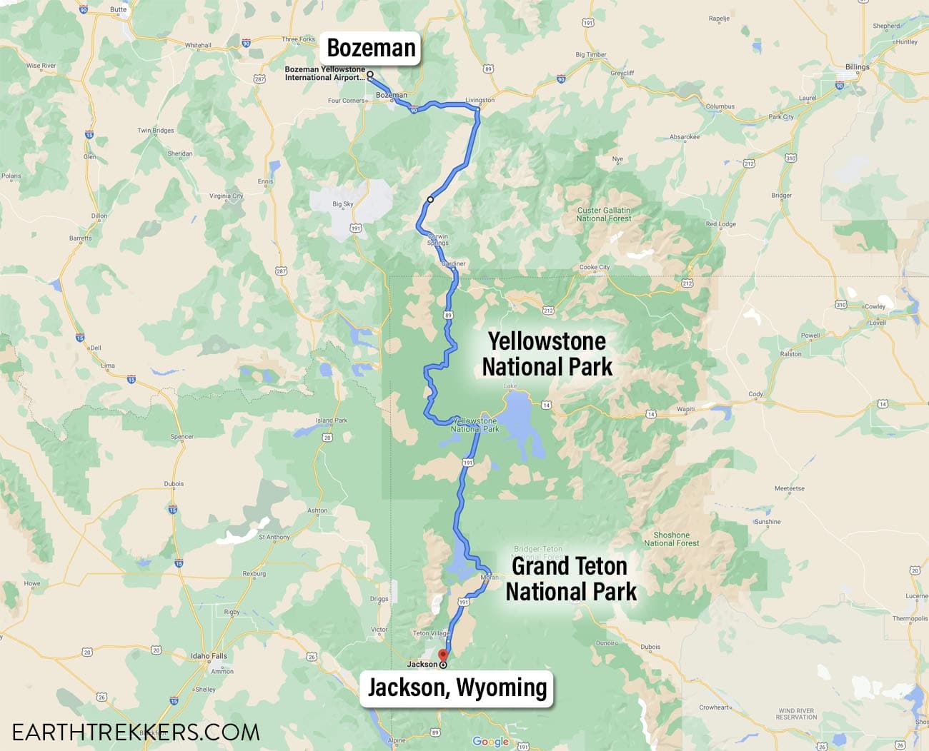 Bozeman to Jackson Map