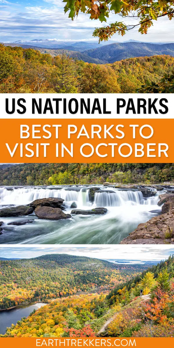 Best US national parks to visit in October: Zion, Yellowstone, Rocky Mountain, Acadia, Shenandoah, New River Gorge, and more.