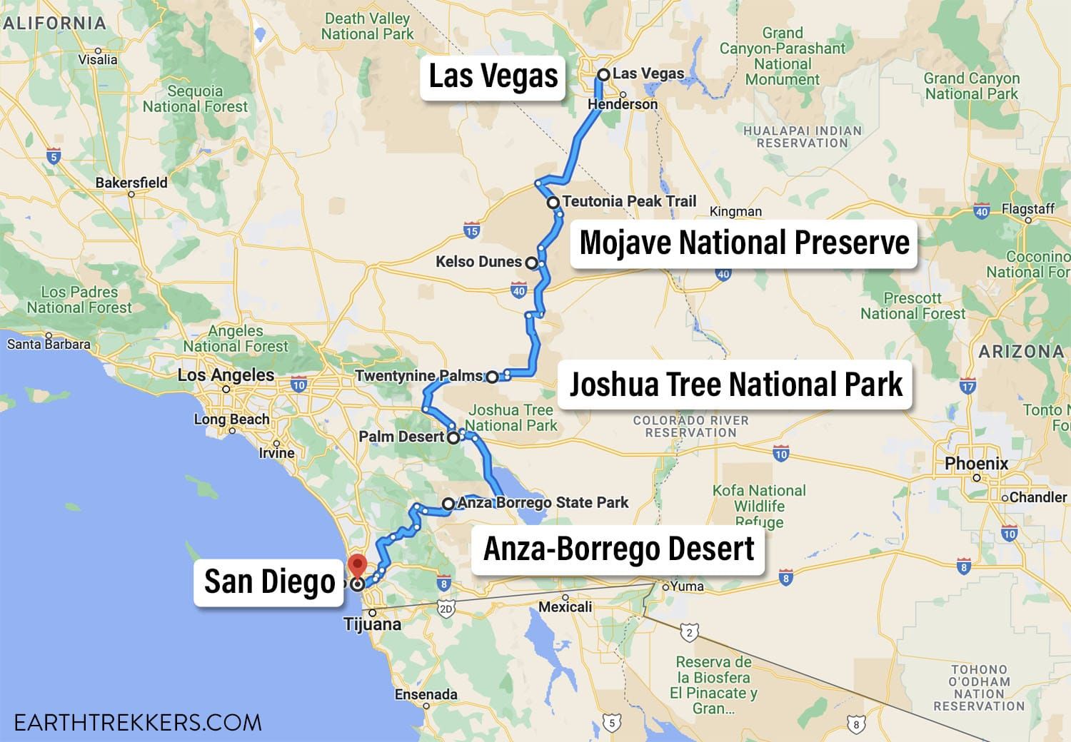 Las Vegas San Diego Road Trip Map