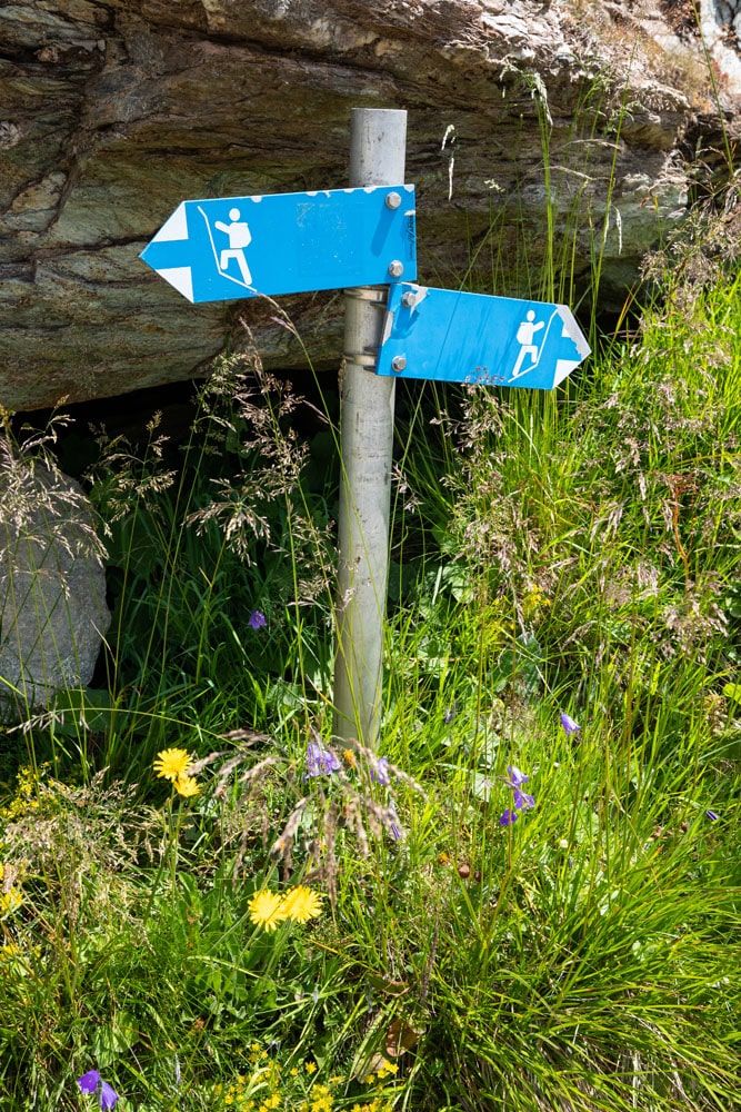 Blue Alpine Trail Sign Switzerland