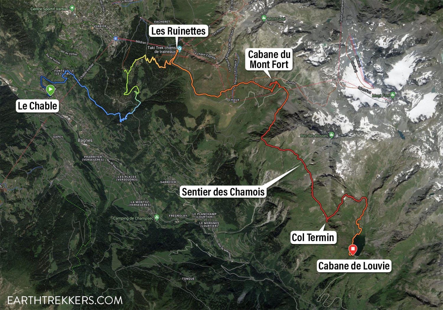 Haute Route Map Le Chable Cabane de Louvie