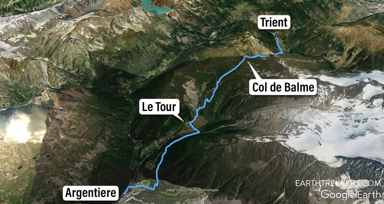 Haute Route Stage 2 Argentiere to Trient Map