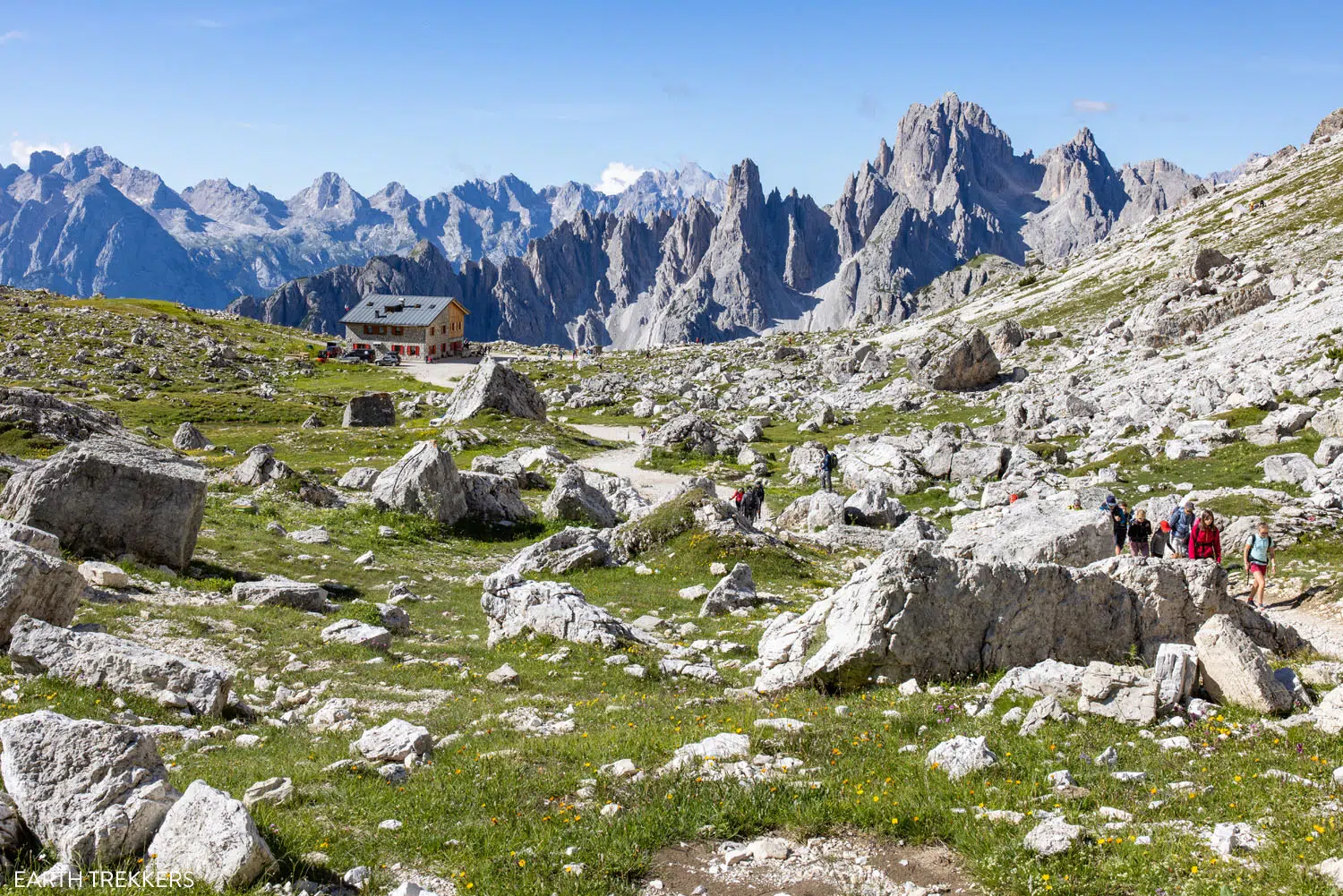 Rifugio Lavaredo with Cadini di Misurina in the background