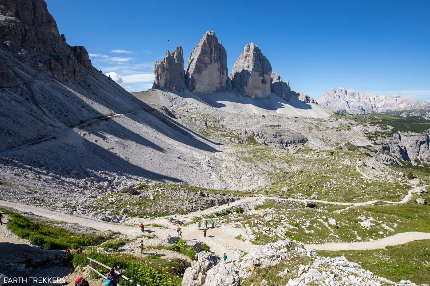 The view of Tre Cime from the trail to Rifugio Locatelli