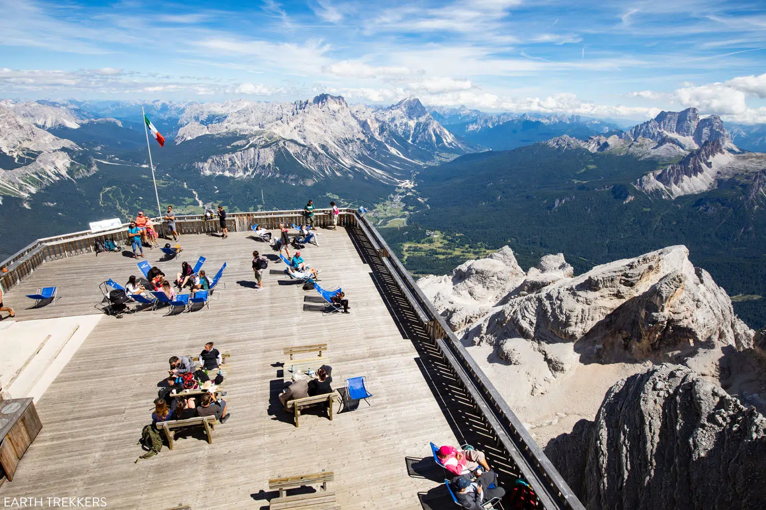 Upper deck on Cima Tofana and a view of the Dolomites