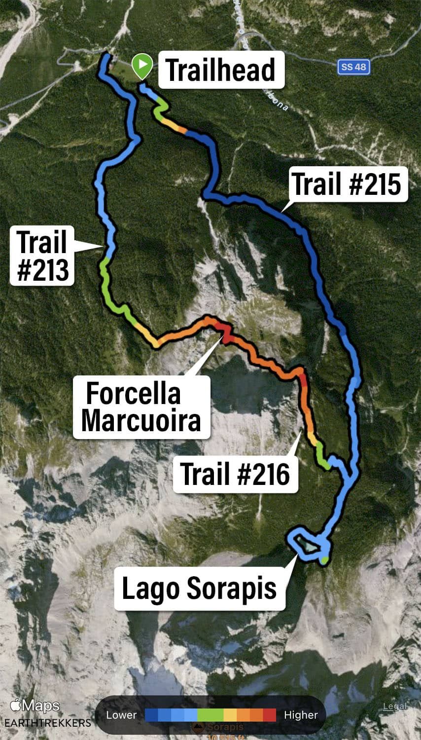 Lago Sorapis Trail Map
