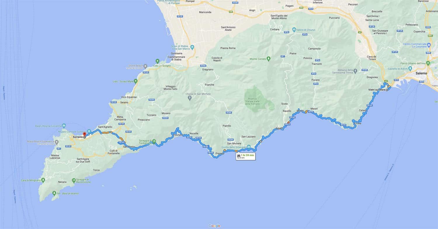 Amalfi Coast Drive Map
