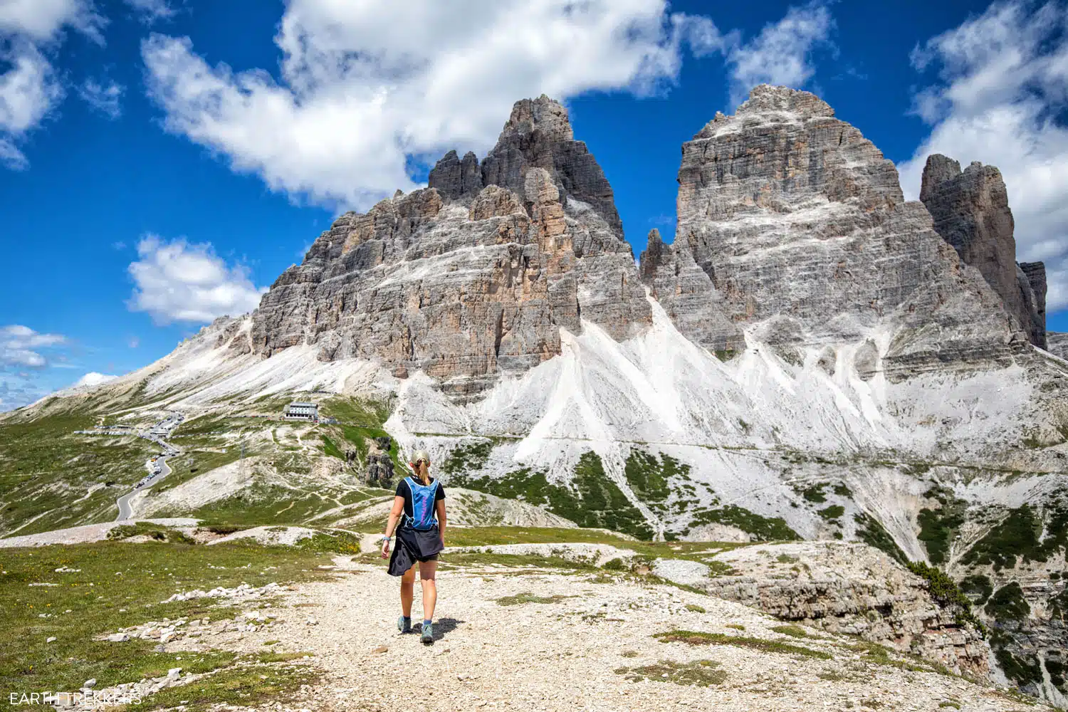 View of Tre Cime on the hike to the Cadini di Misurina viewpoint