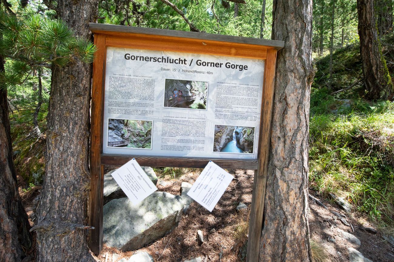 Gorner Gorge Sign