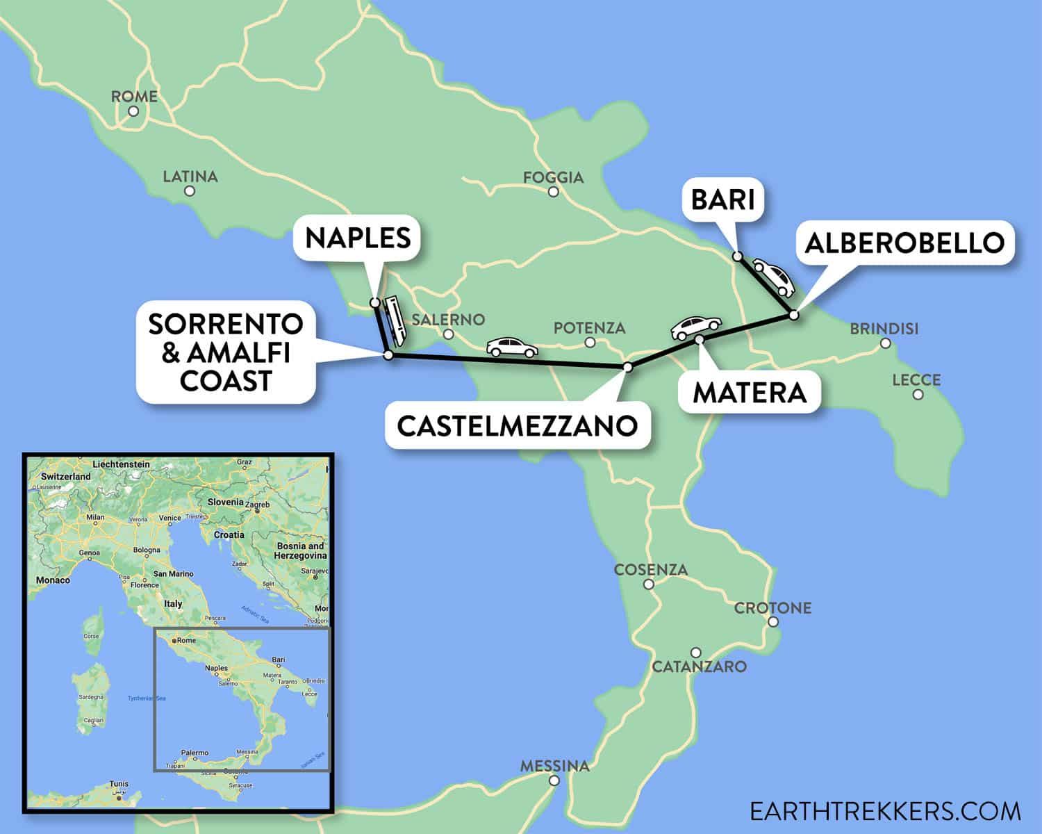 Southern Italy Itinerary Map | 10 days in Italy Itinerary