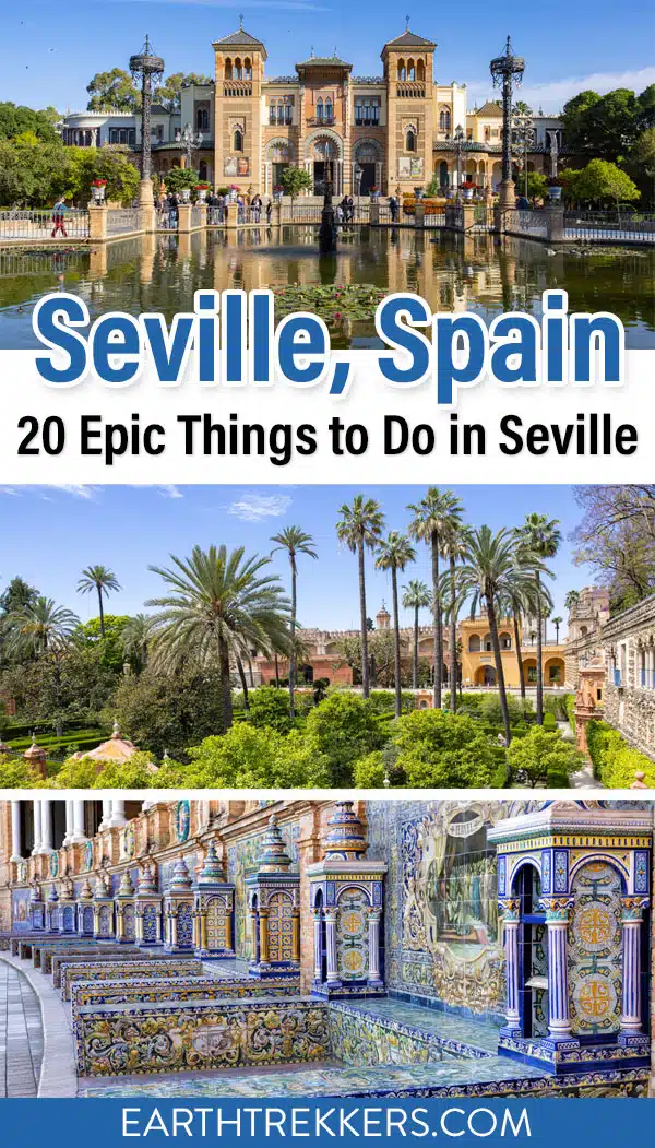 Best things to do in Seville, Andalusia, Spain. Plaza de Espana, Seville Cathedral, tapas, rooftop bars, Royal Alcazar, and more.