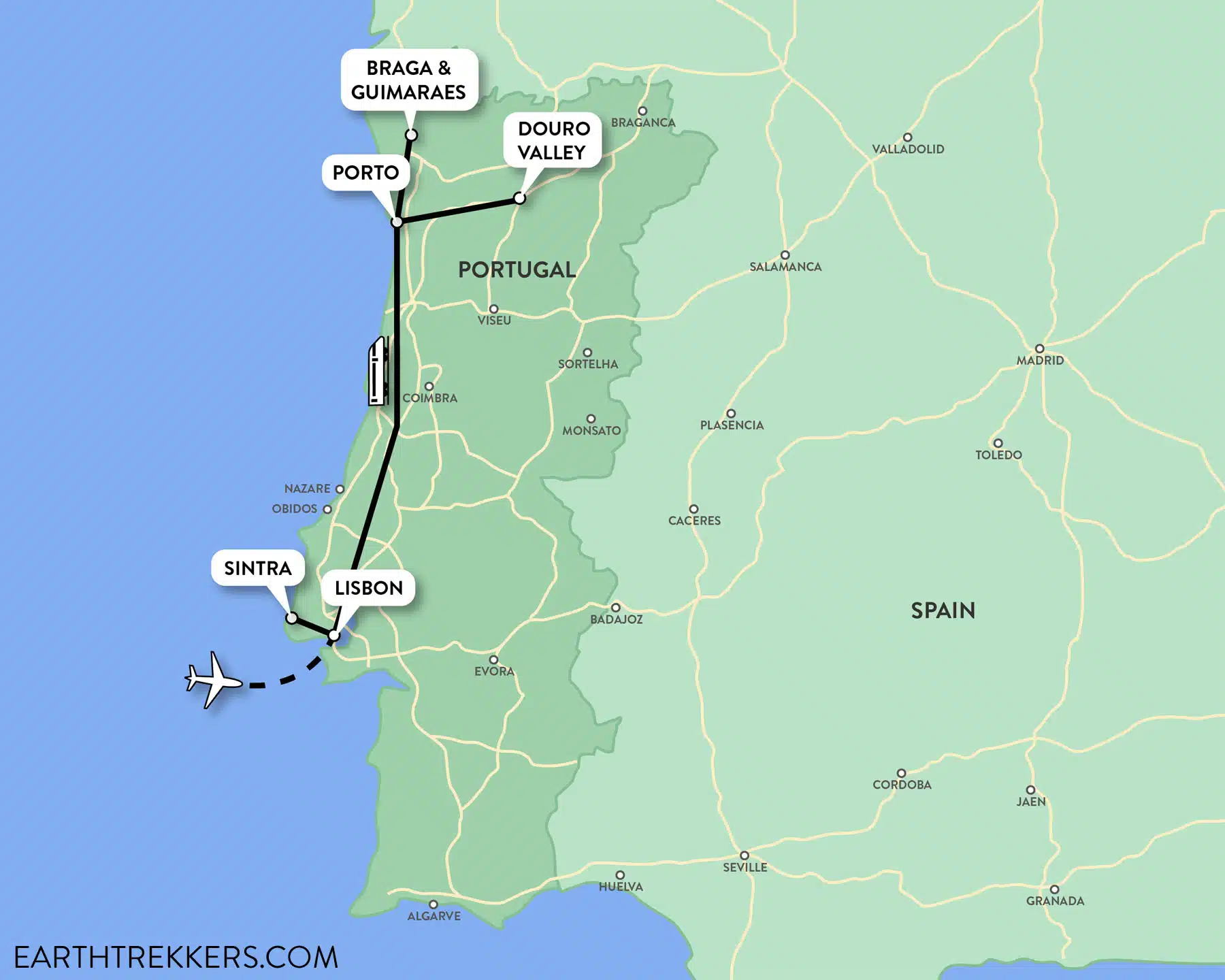 Portugal Itinerary Map 10 Days Train
