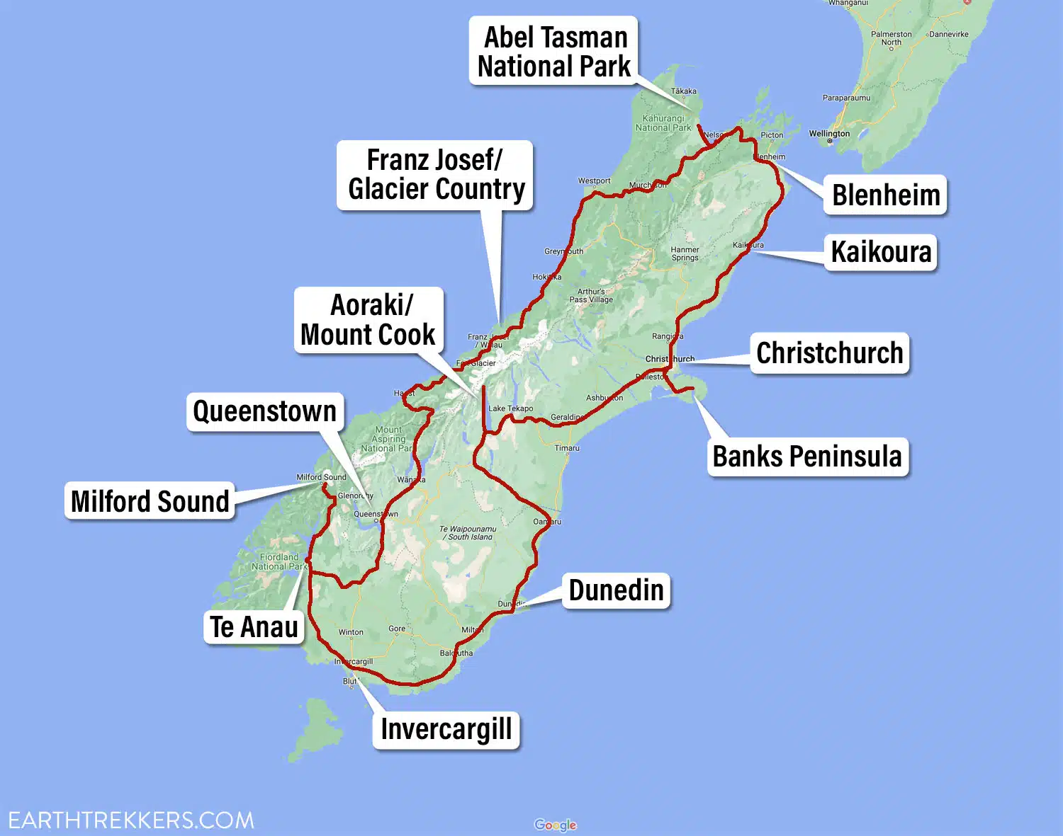 3 Week New Zealand South Island Itinerary Map