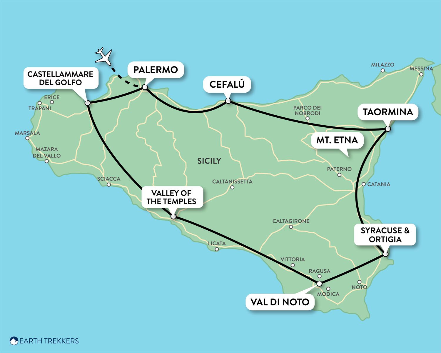 2 Week Sicily Itinerary Map