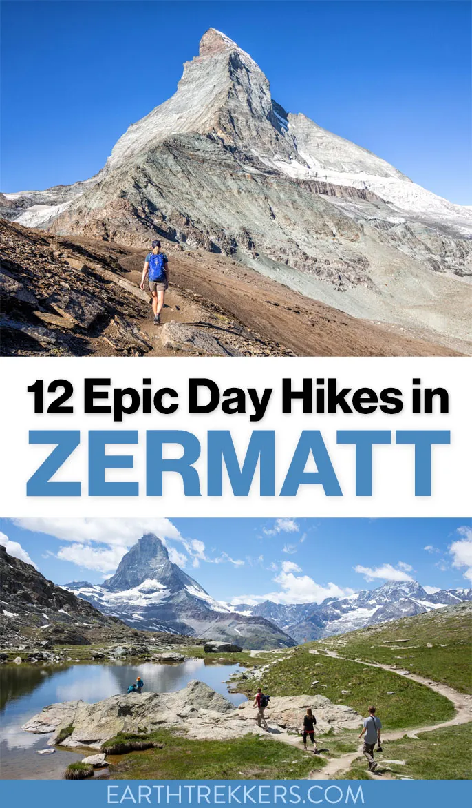 Best hikes in Zermatt, Switzerland. Matterhorn Glacier Trail, Hornlihutte, Gornergrat, Five Lakes Trail, and more.
