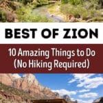 Best things to do in Zion National Park, no hiking required. Drive Zion-Mount Carmel Highway, rent an ebike, go horseback riding, visit Kolob Canyons, go stargazing, and explore Springdale.