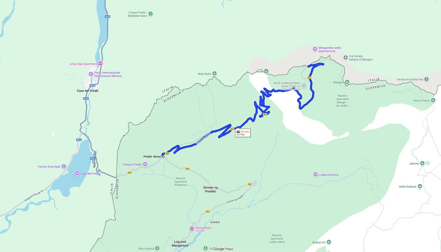 Mangart Saddle Driving Route