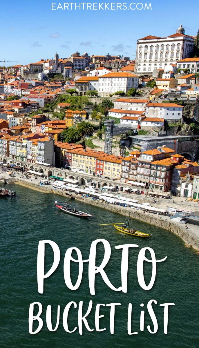 Porto Bucket List. Best things to do in Porto, Portugal. Porto Cathedral, Livraria Lello, Majestic Cafe, port tasting in the wine cellars in Gaia, cruising the Douro River, plus best viewpoints and street foods to try.