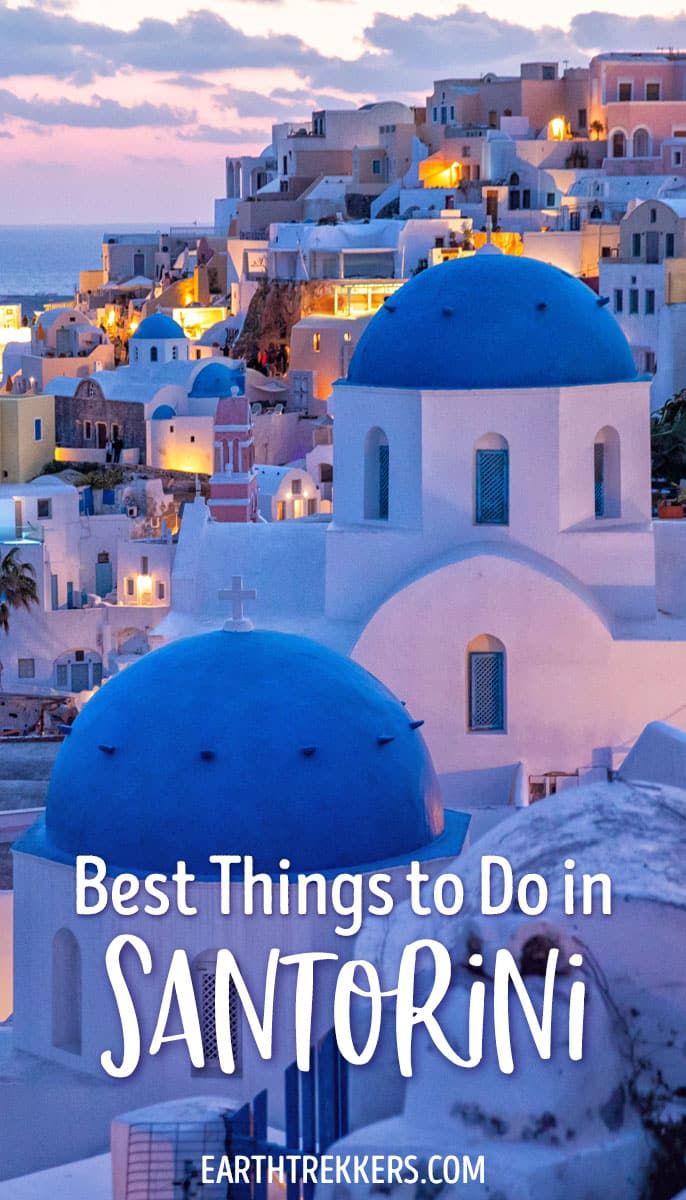 Best things to do in Santorini, Greece: watch the sunset in Oia, walk from Fira to Oia, red white and red beaches, best restaurants, where to stay, and more.