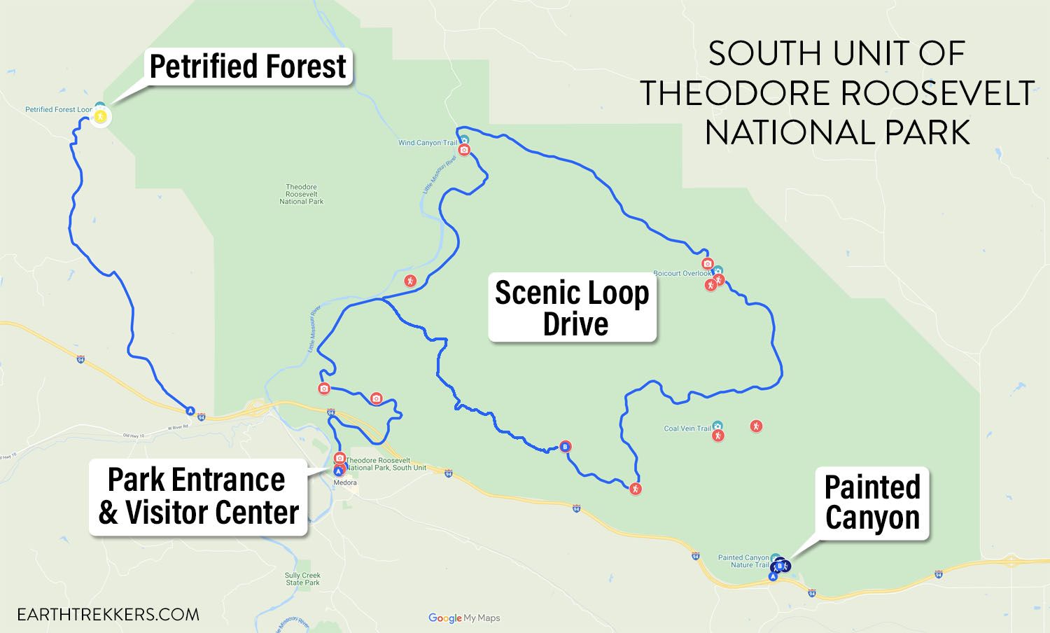 South Unit of Theodore Roosevelt Map