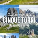 How to hike the Cinque Torri in the Dolomites of Italy. Includes elevation profile, maps, and lots of photos. Plus, how to add on Rifugio Averau and Rifugio Nuvolau.